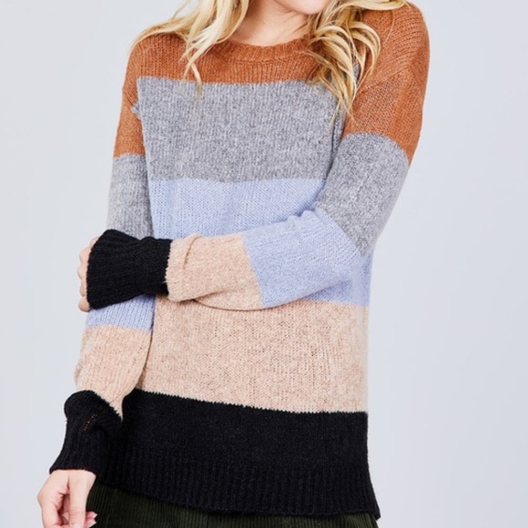 NWT Striped Soft Color-block Crewneck Sweater - Picture 5 of 9